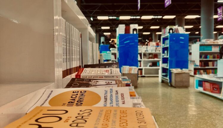 Interior of Tehran Book Garden, showing aisles of bookshelves