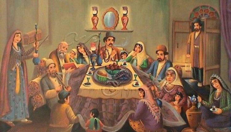 Historic drawing of ancient Yalda Night celebration.