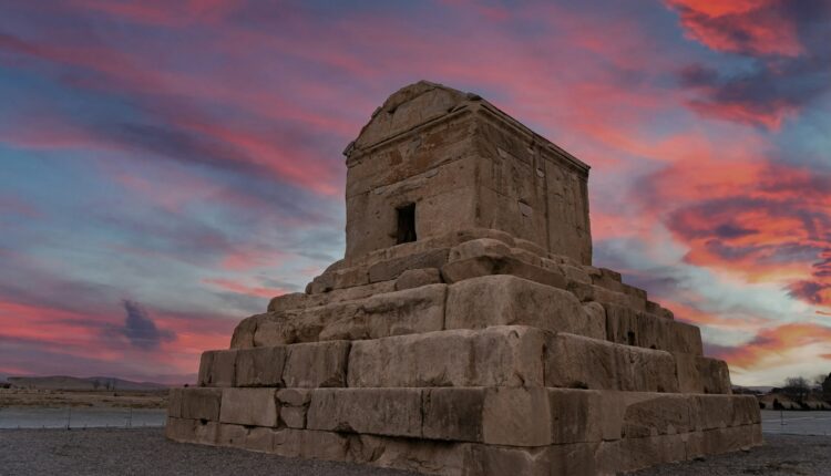 Tomb of Cyrus the Great at Pasargadae at sunset.